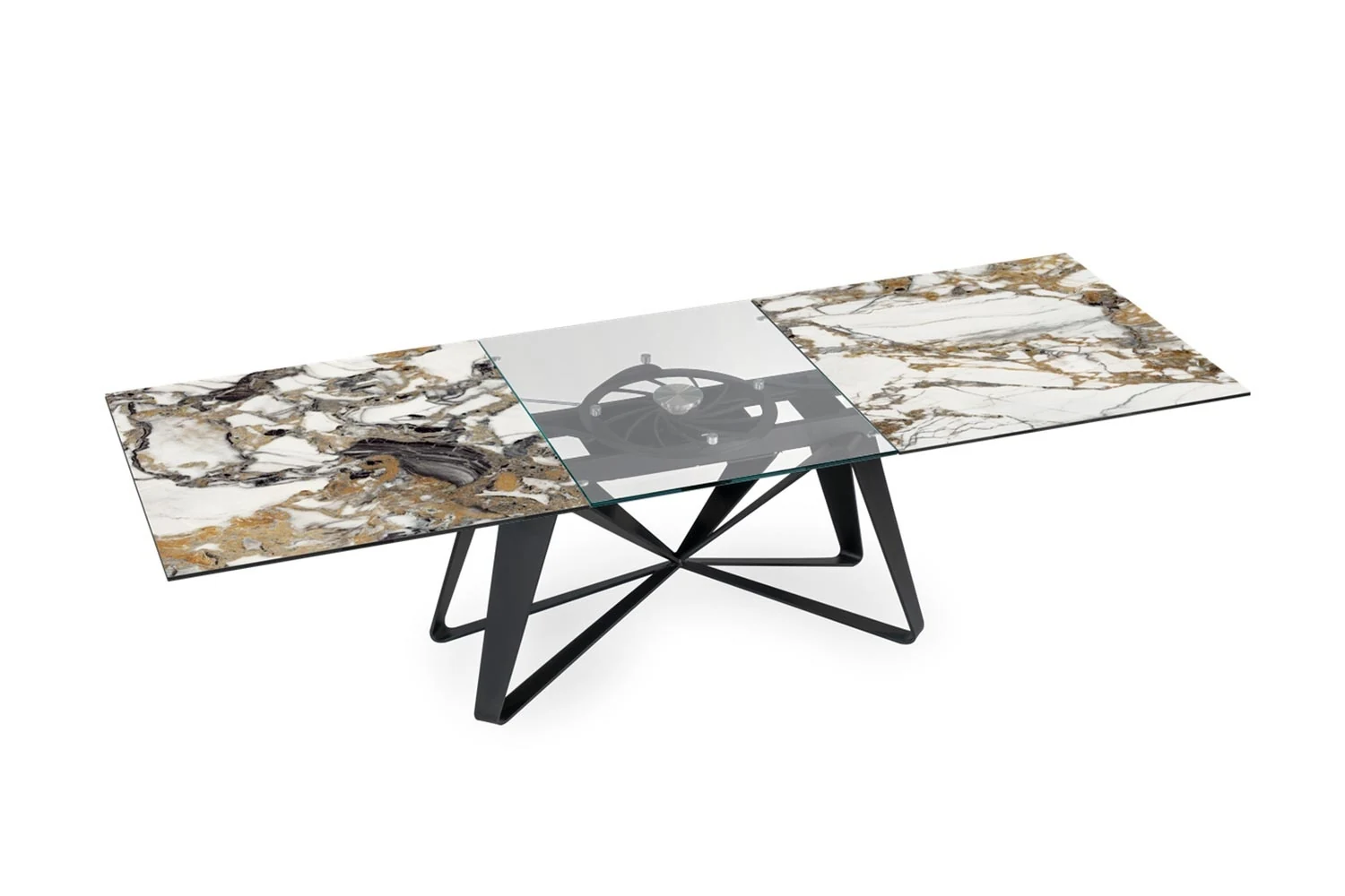 Mesa de comedor Flocon de NAOS destacando la tapa y la base escultórica