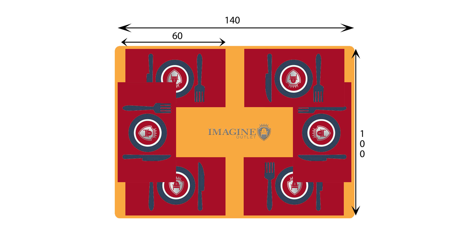 Mesa rectangular de 140 cm de diámetro con 6 comensales (60x35 por comensal)