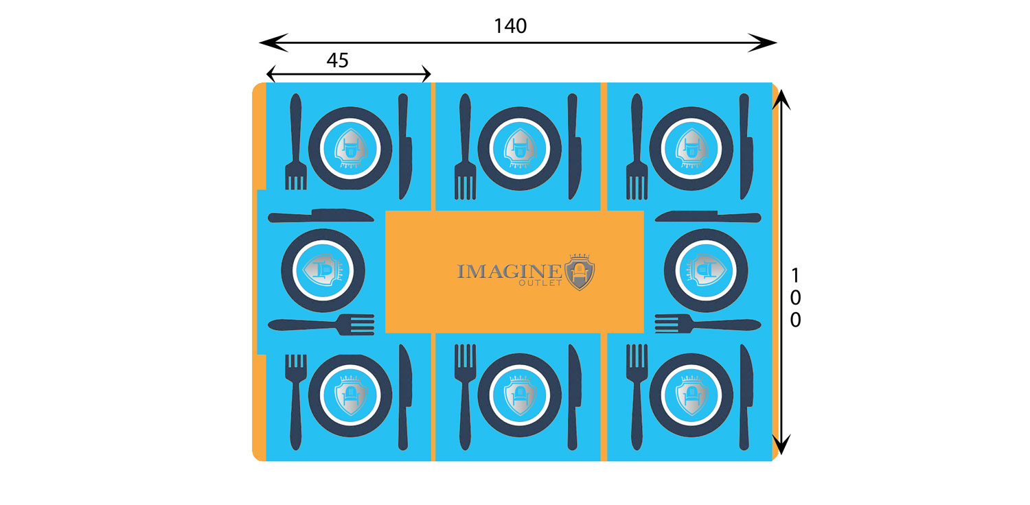Mesa rectangular de 140 cm de diámetro con 8 comensales (45x35 por comensal)