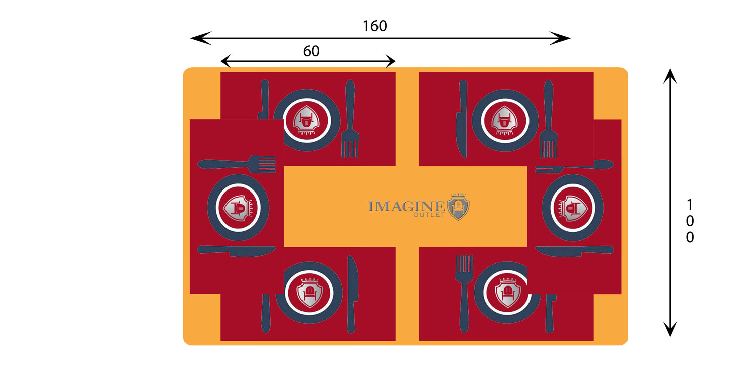 Mesa rectangular de 160 cm de diámetro con 6 comensales (60x35 por comensal)