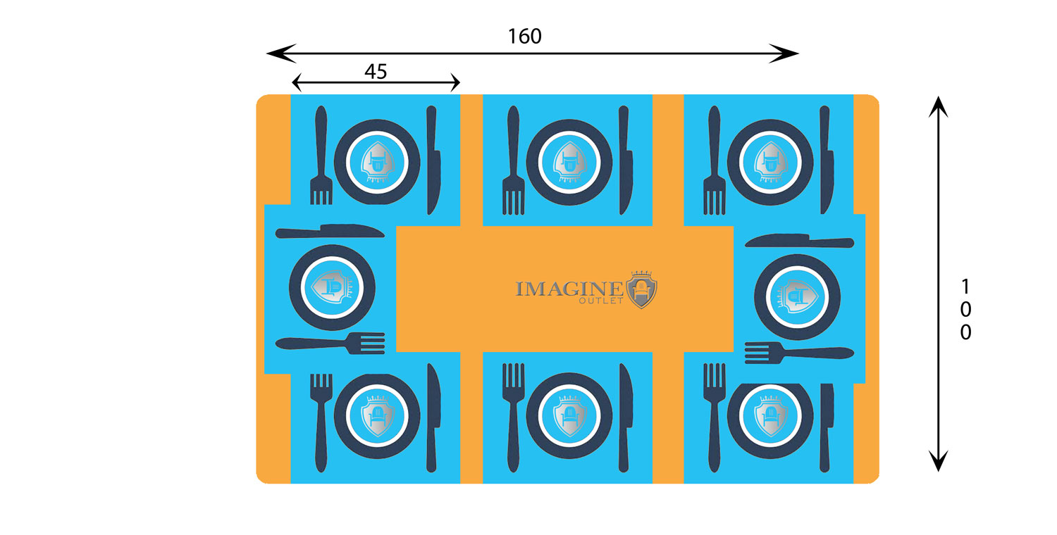 Mesa rectangular de 160 cm de diámetro con 8 comensales (45x35 por comensal)