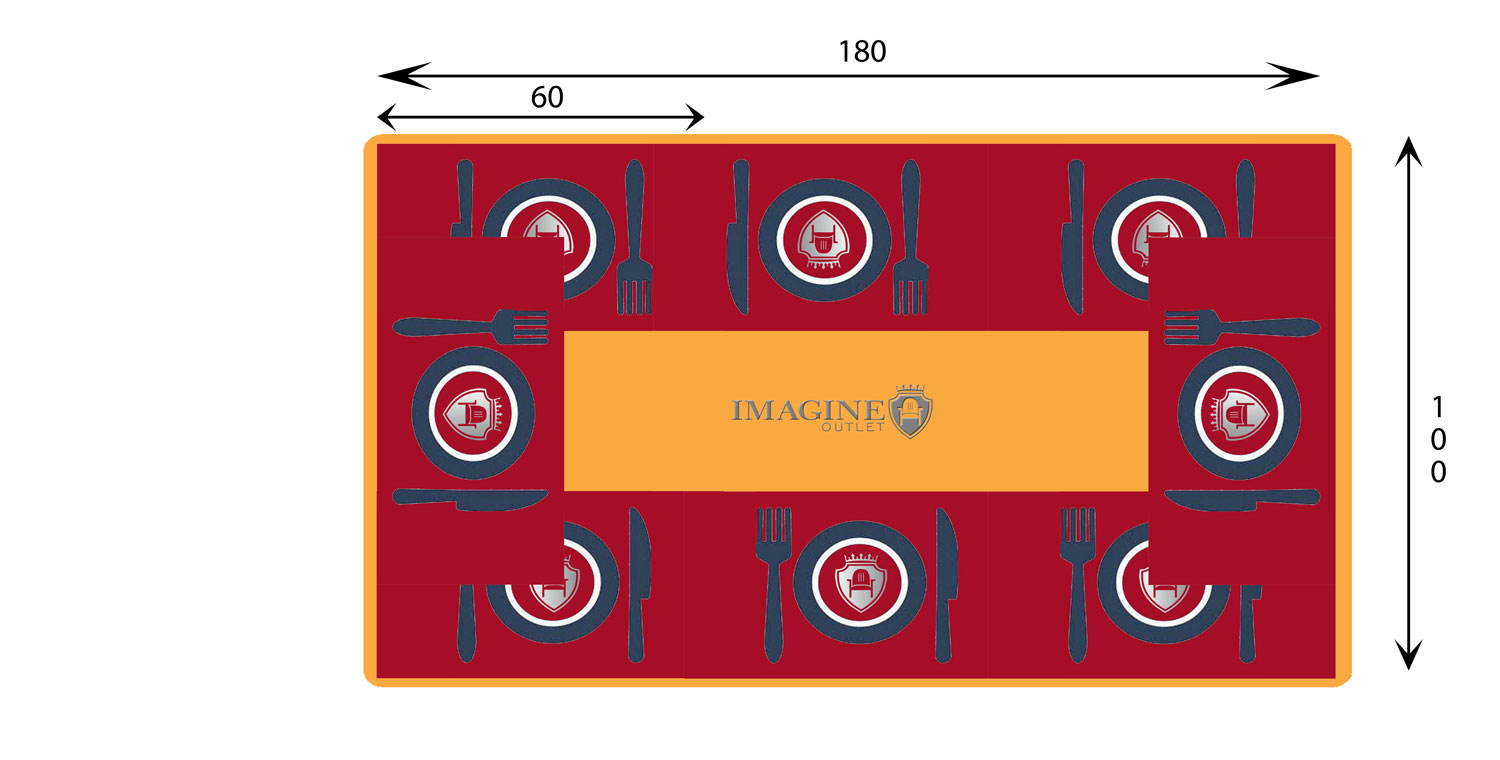 Mesa rectangular de 180 cm de diámetro con 8 comensales (60x35 por comensal)
