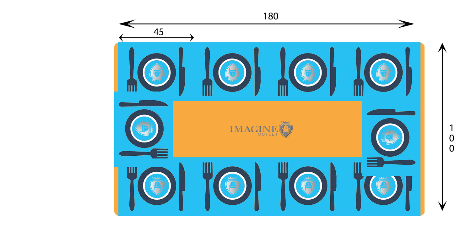 Mesa rectangular de 180 cm de diámetro con 10 comensales (45x35 por comensal)