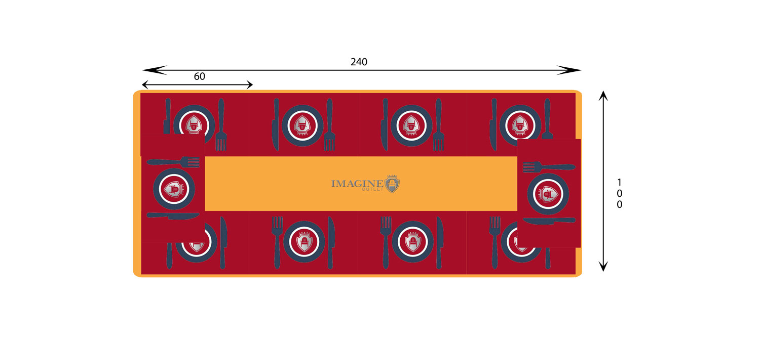 Mesa rectangular de 240 cm de diámetro con 10 comensales (60x35 por comensal)