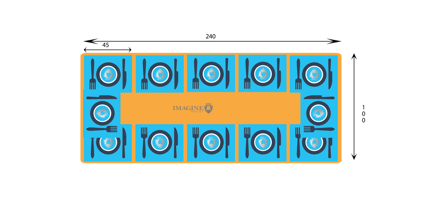 Mesa rectangular de 240 cm de diámetro con 12 comensales (45x35 por comensal)