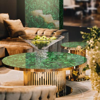 Malachite and brass coffee table
