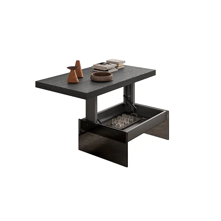 Mesa Rayon de Soleil elevada con tablero oscuro y laterales de vidrio tintado bronce