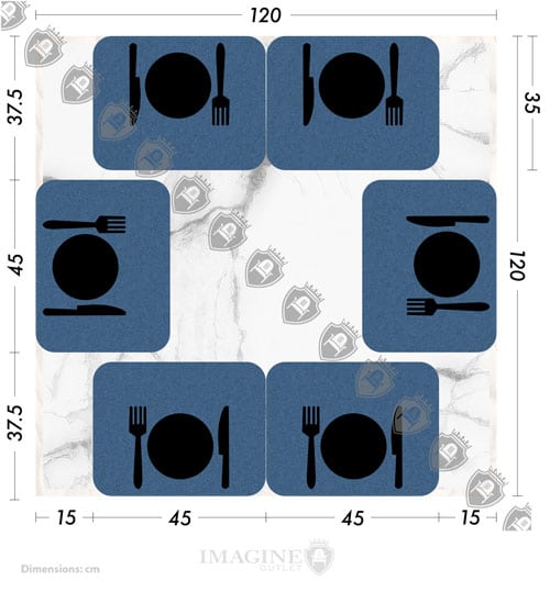 ¿Para cuantos invitados hay una mesa cuadrada de 120x120 cm? Mesa cuadrada 120x120 cm con 6 personas 45x35 cm por comensal