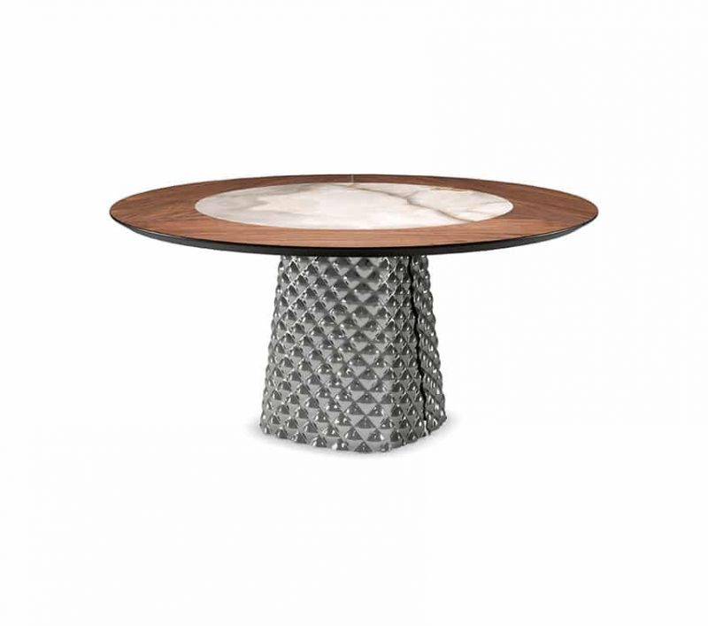 Mesa de comedor redonda cerámica madera diseño
